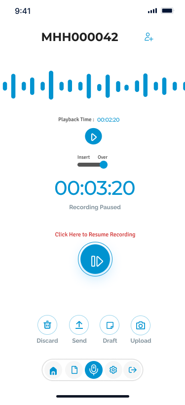 Acu Trans Solutions LLC Mobile App Recording interface showing local tracking IDs and real-time audio volume bars