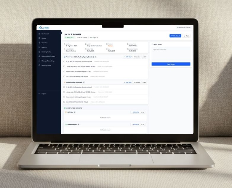 Acu Trans Solutions LLC interactive processing list showing workflow data grids and advanced query systems